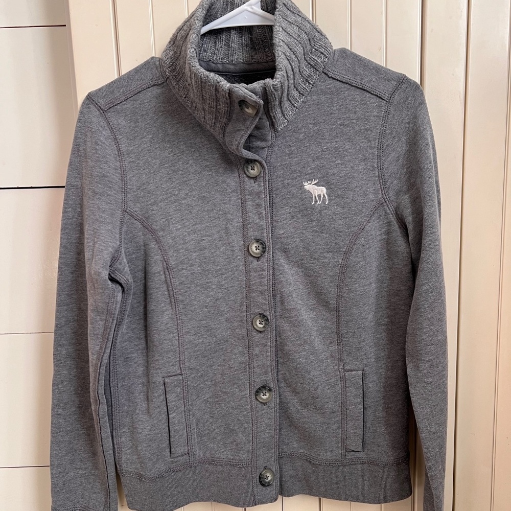 Abercrombie Button Up Sweatshirt/Cardigan Knitted Rib Collar Size L Petite Women